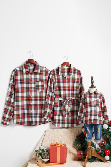 Red Plaid Lapel Long Sleeves Christmas Family Matching Shirts